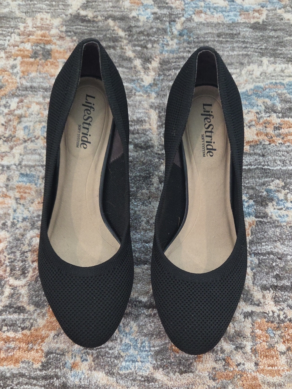 Life Stride Black Knit Slip-On Pumps